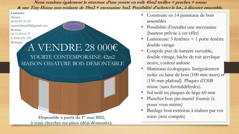 Yourte à vendre